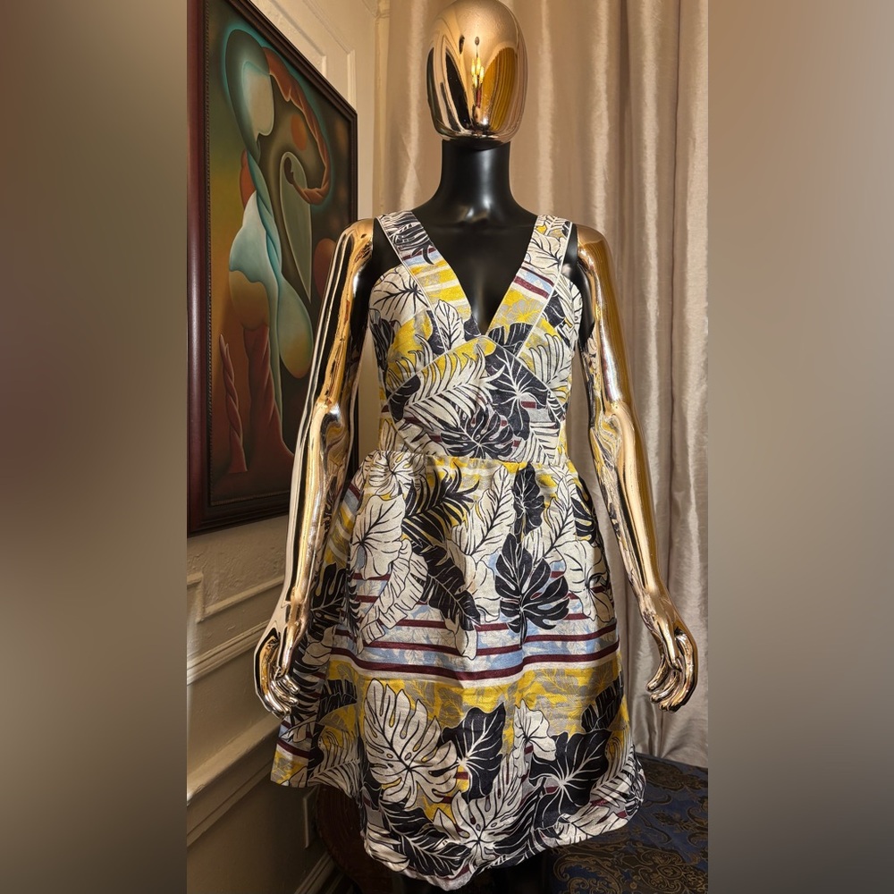 H&M Yellow Metallic Hawaiian Dress Size 10 - Picture 1 of 5